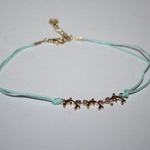 Beautiful blue and gold dolphin ankle bracelet 9-10"